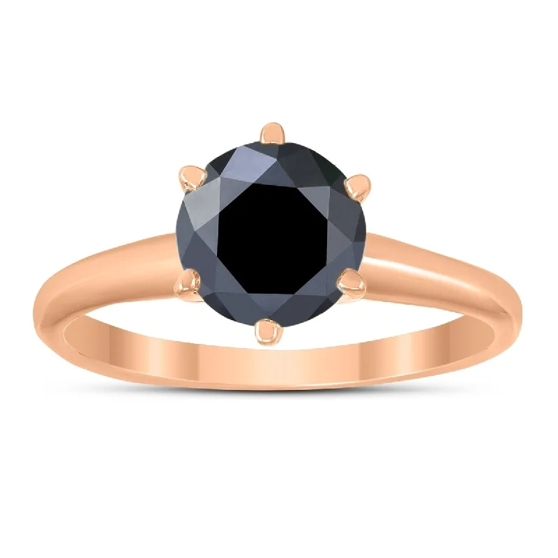 Women’s simple diamond ring-1 1/2 Carat Round Black Diamond Solitaire Ring in 14K Rose Gold