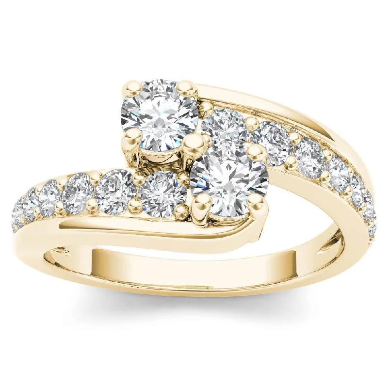 Women’s signet ring-De Couer 14k Yellow Gold 1ct TDW Two-Stone Diamond Bypass Ring