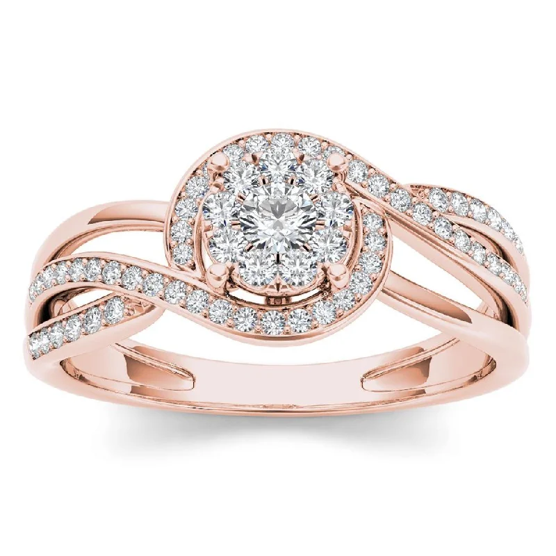 Women’s classic solitaire ring-De Couer 1/4ct TDW Diamond Bypass Cluster Ring (H-I, I2) - Pink