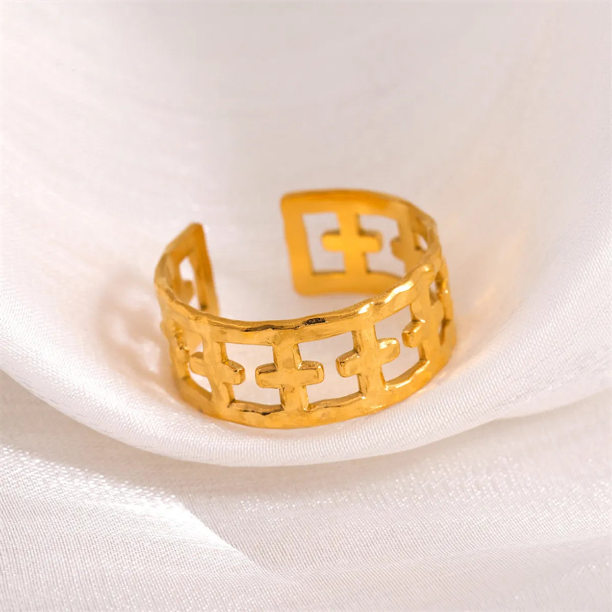 Women’s square diamond ring-Casual Streetwear Cross Round Stainless Steel Plating 18k Gold Plated Open Rings