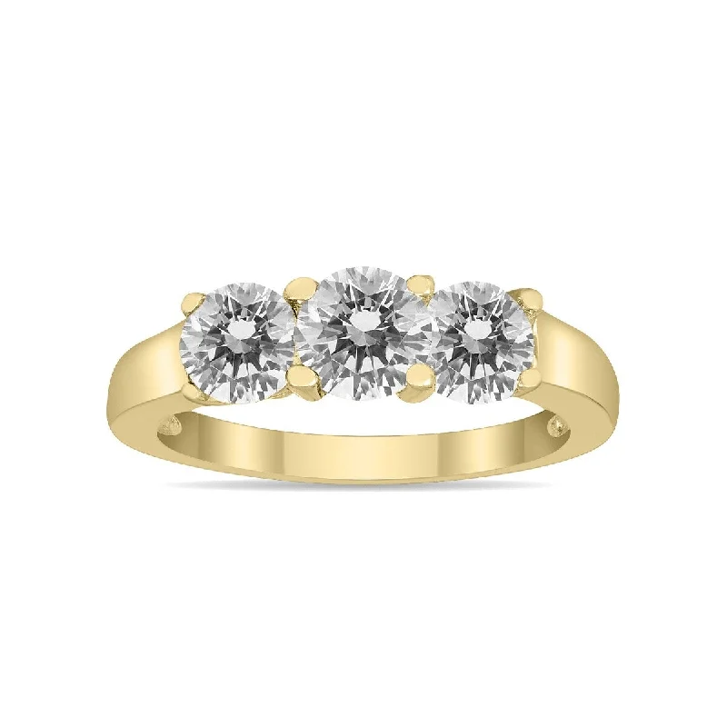 Women’s chunky gemstone ring-Marquee Certified 2 Carat TW Three Stone Diamond Ring in 10K Yellow Gold