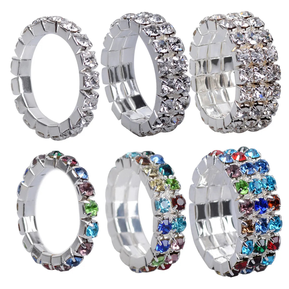 Women’s multi-band ring-Fashion Square Copper Rings Silver Plated Inlay Rhinestones Copper Rings