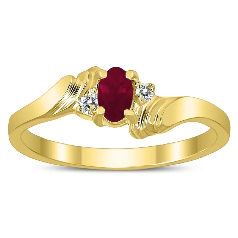 Women’s wedding ring set-5X3MM Ruby and Diamond Wave Ring in 10K Yellow Gold