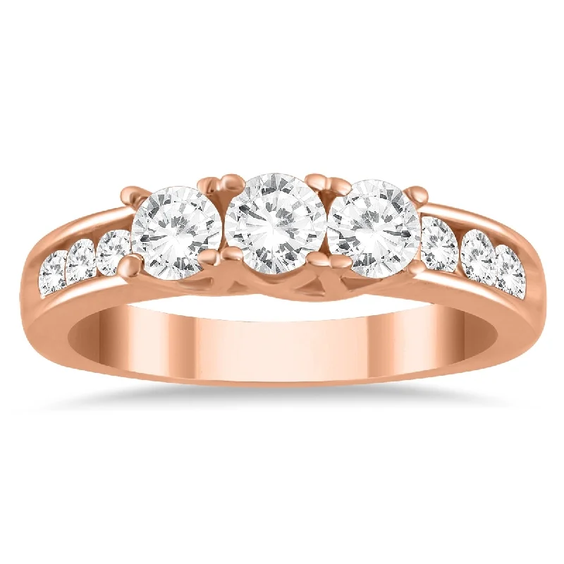 Women’s luxury ring-Marquee 10k Rose Gold 1ct TDW Diamond Three-stone Ring