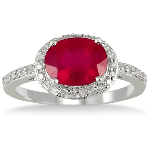 Women’s triple-stone ring-2.50 Carat Oval Ruby and Diamond Ring in 10K White Gold