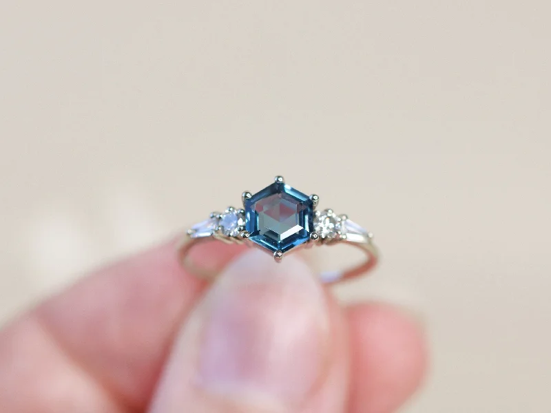 Women’s elegant ring-The Huntington Ring in London Blue Topaz