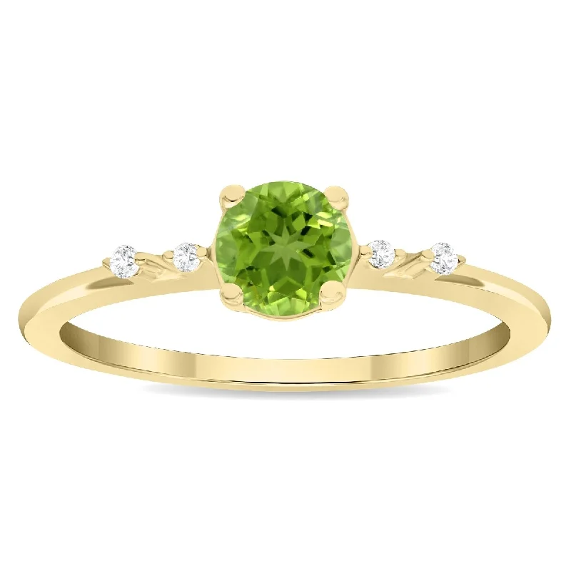 Women’s banded ring-Women's Round Shaped Peridot and Diamond Sparkle Ring in 10K Yellow Gold