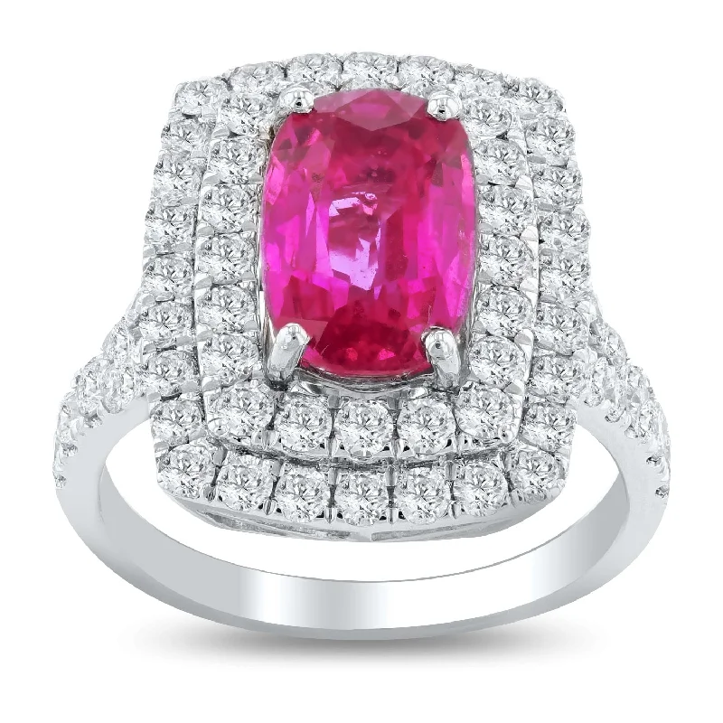 Women’s floral ring-Auriya Platinum 3ct Purple Pink Sapphire and 1 1/2ct TDW Diamond Ring