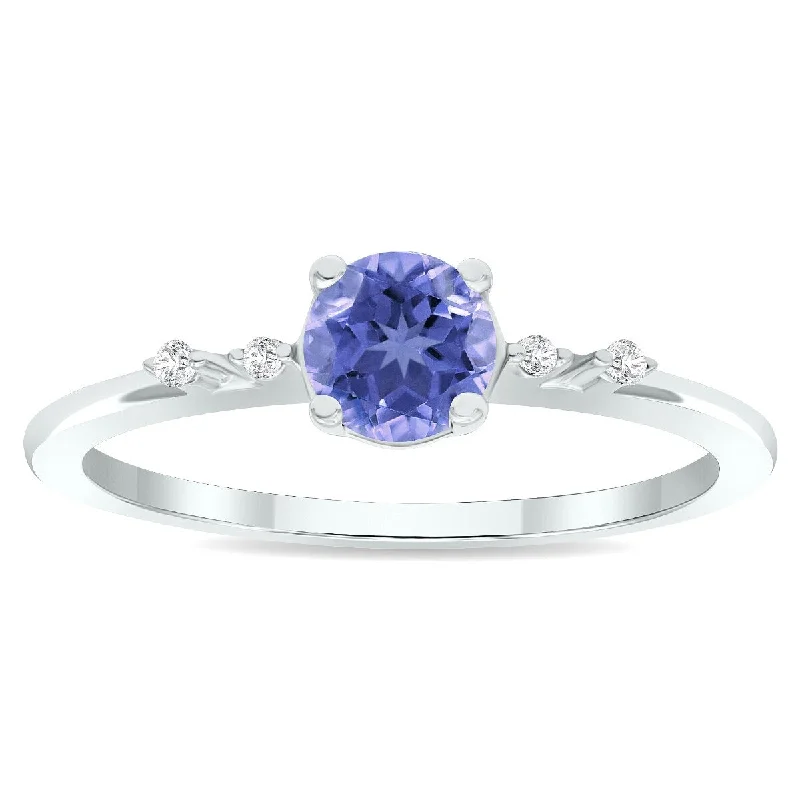 Women’s blue topaz ring-Women's Tanzanite and Diamond Sparkle Ring in 10K White Gold