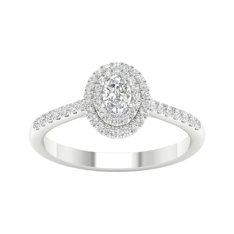 Women’s sterling silver ring-1/2ct TDW Diamond Double Halo Ring in 10k Gold by De Couer