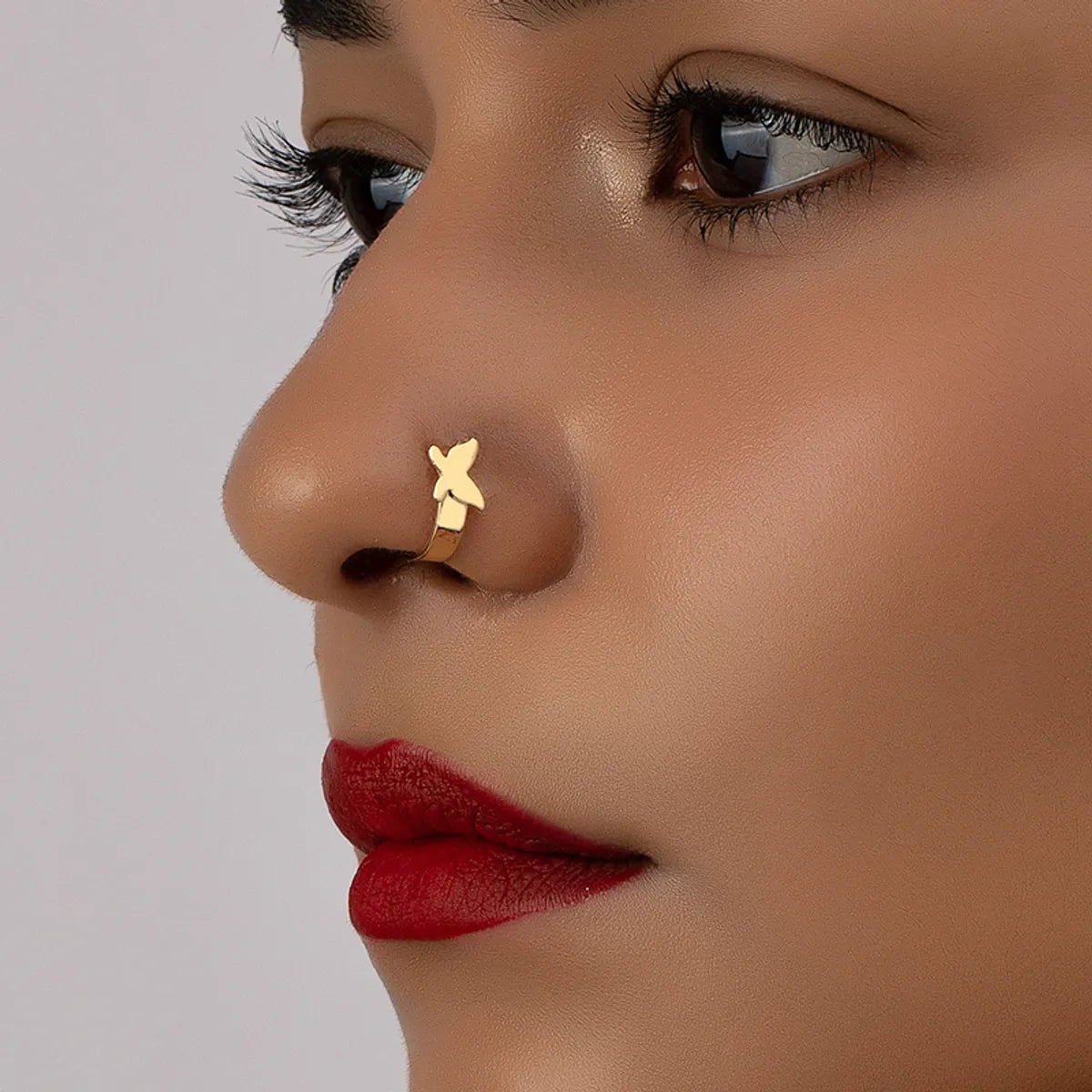 Women’s titanium ring-Rock Punk Butterfly Alloy Gold Plated Nose Ring In Bulk