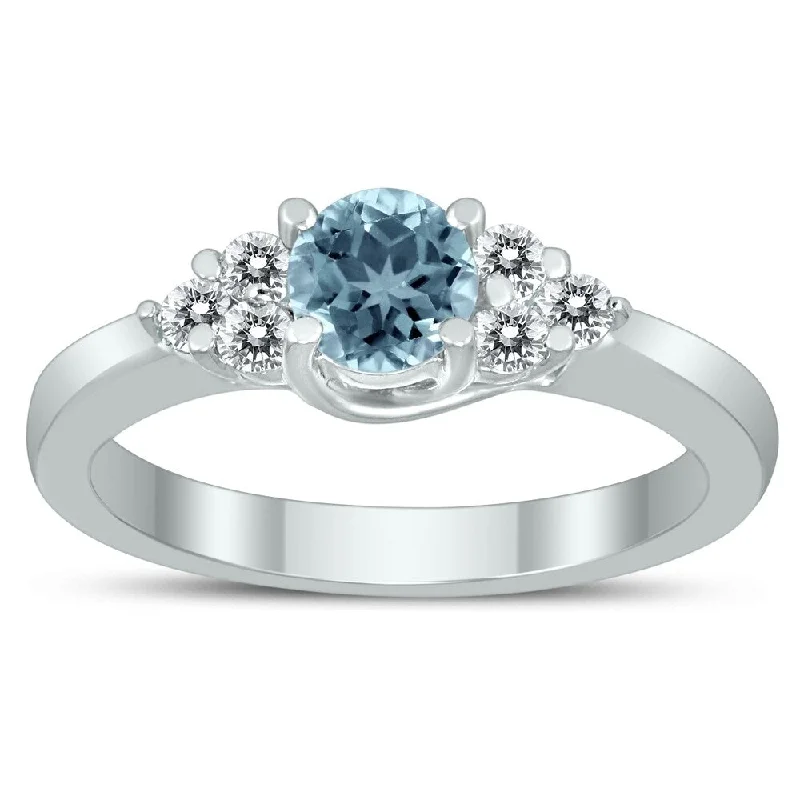 Women’s diamond eternity band-5MM Aquamarine and Diamond Cynthia Ring in 10K White Gold