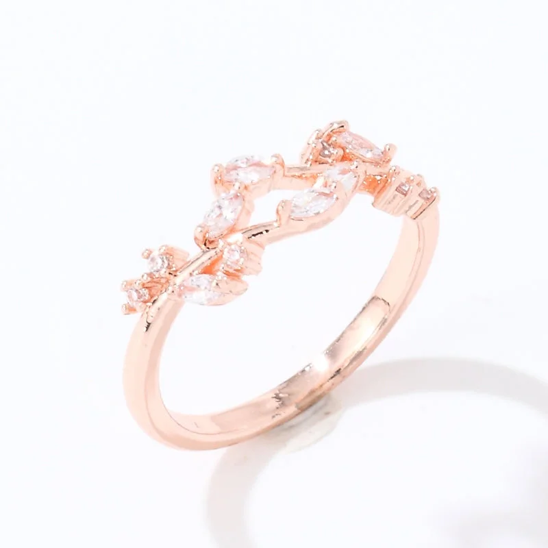 Women’s luxury wedding ring-Casual Leaves Copper Inlay Zircon Open Rings