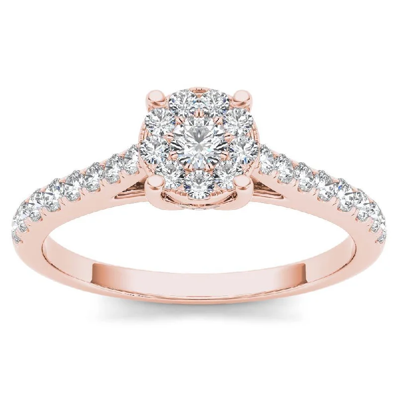 Women’s simple band ring-De Couer IGI Certified 10k Rose Gold 1/2ct TDW Diamond Cluster Ring - Pink