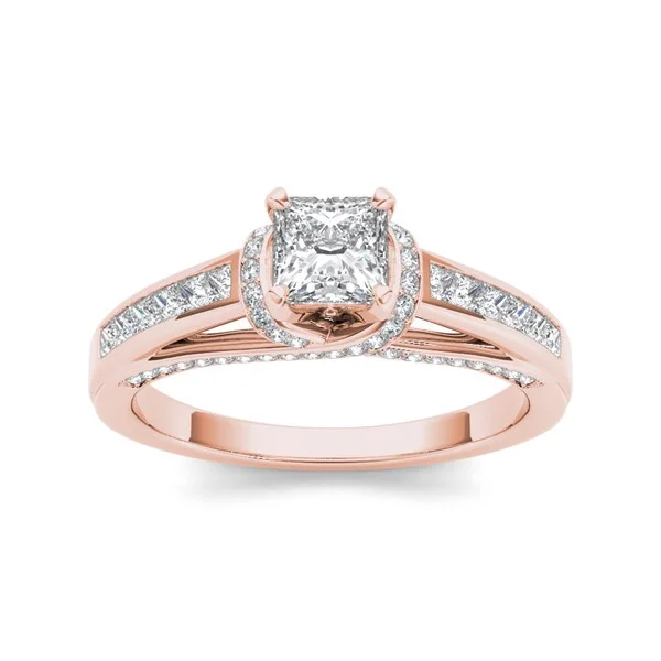 Women’s chunky ring-De Couer 14k Rose Gold 1ct TDW Princess-cut White Diamond Ring