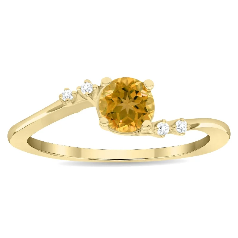 Women’s art deco ring-Women's Round Shaped Citrine and Diamond Tierra Ring in 10K Yellow Gold