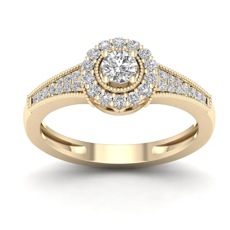 Women’s vintage engagement ring-De Couer 1/3ct TDW Diamond Halo Ring - Yellow