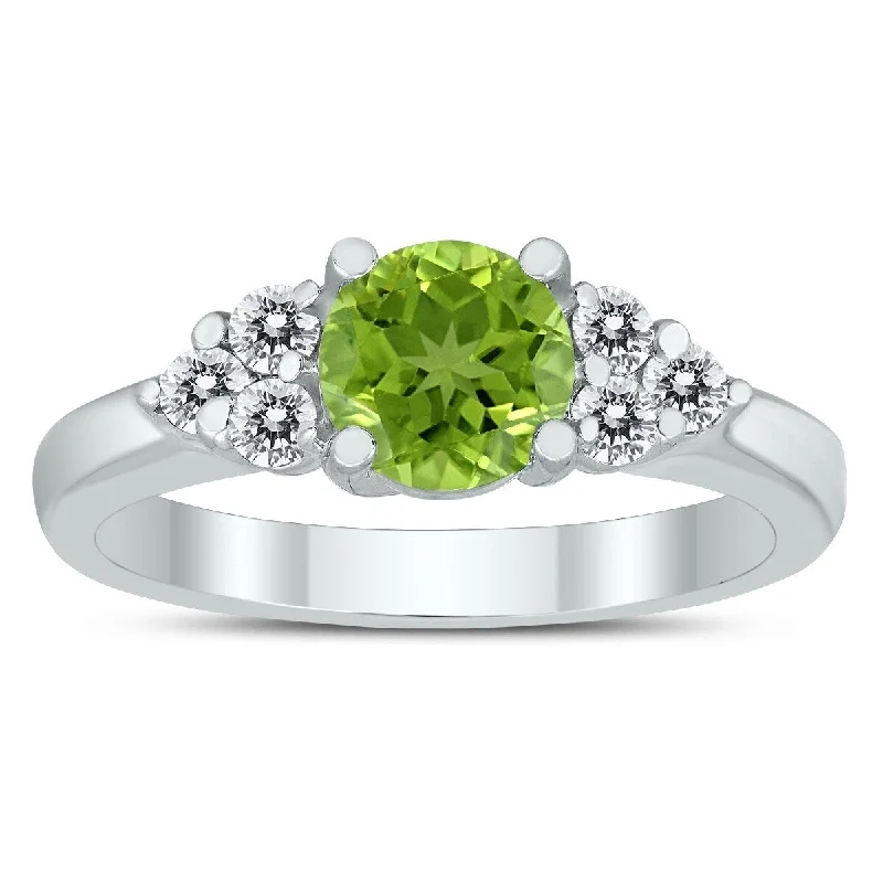 Women’s three-stone engagement ring-6MM Peridot and Diamond Cynthia Ring in 10K White Gold