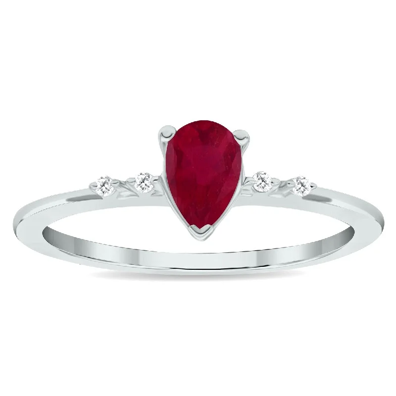 Women’s engraved ring-Women's Ruby and Diamond Sparkle Ring in 10K White Gold