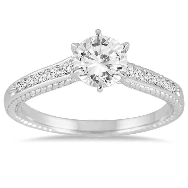 Women’s diamond band ring-1 Carat TW Diamond Antique Ring in 10K White Gold