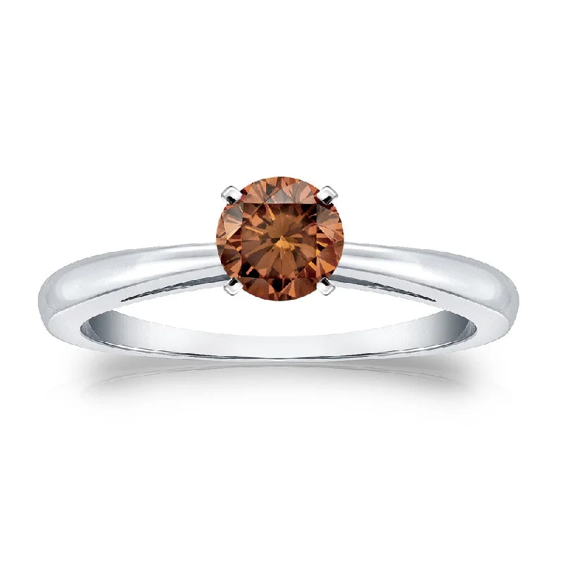 Women’s large diamond ring-Auriya 1/3cttw Round Solitaire Brown Diamond Ring 14k Gold