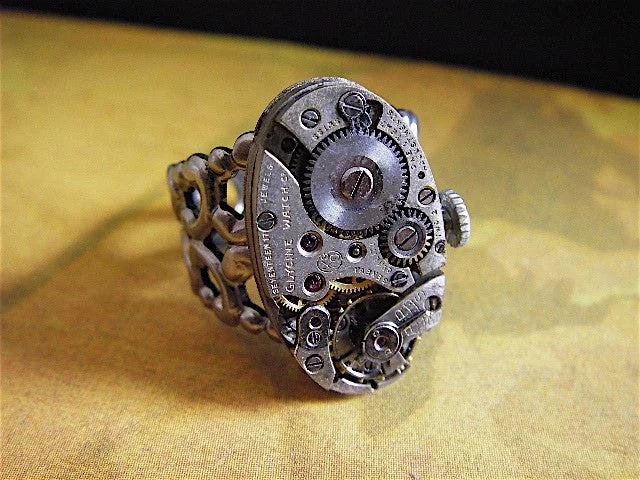 Women’s carved gemstone ring-Steampunk Ring - Back in time XI- Repurposed jewlery