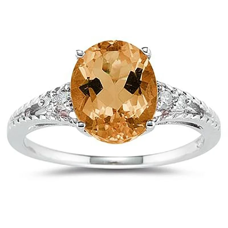 Women’s gemstone cluster ring-Oval Cut Citrine & Diamond Ring in 14k White Gold