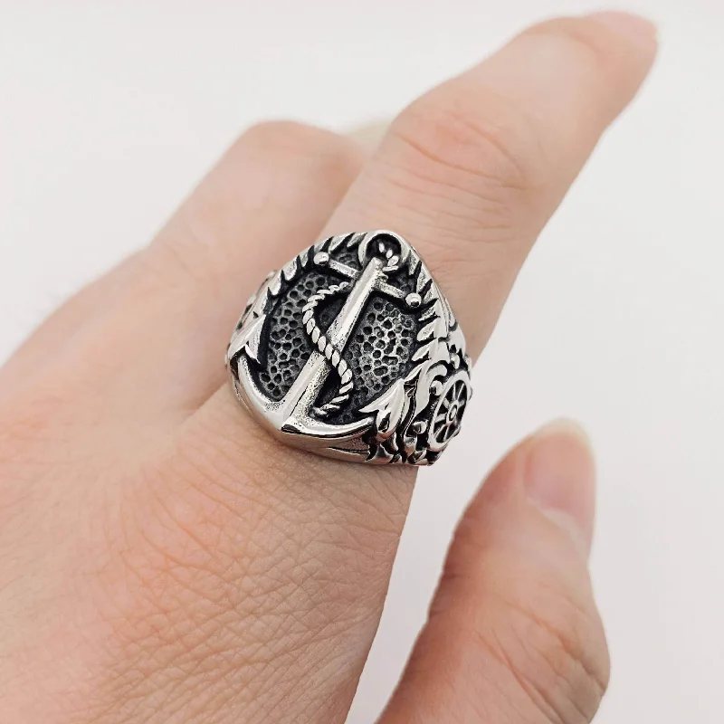 Women’s diamond halo ring-Anchor Biker Ring