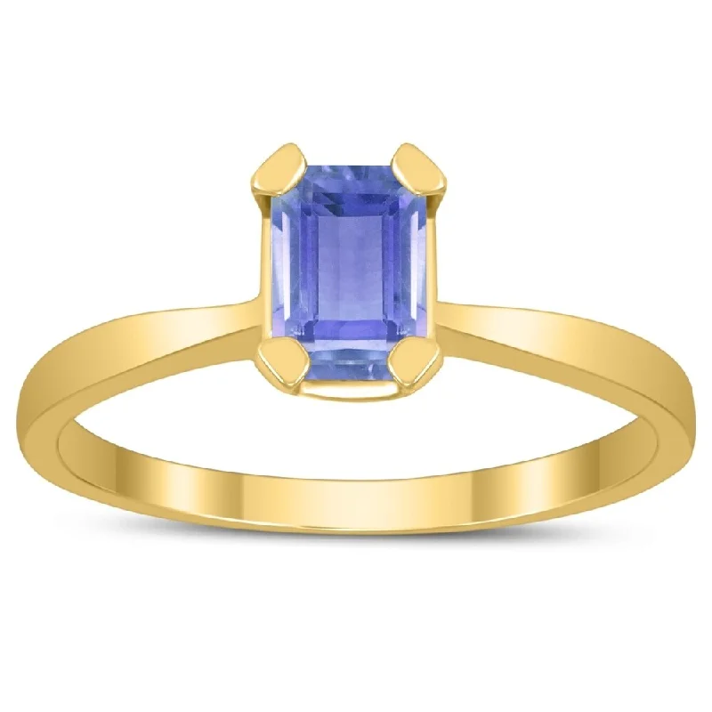 Women’s promise ring-Emerald Shaped 6X4MM Tanzanite Solitaire Ring in 10K Yellow Gold