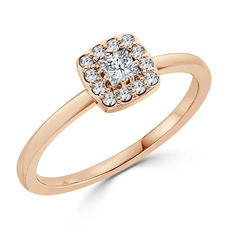 Women’s twisted gold ring-Auriya Princess-Cut 1/4ctw Halo Diamond Promise Ring 10K Gold