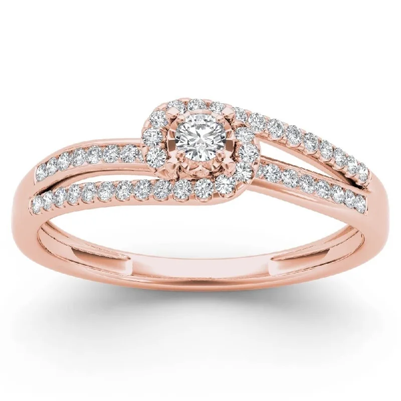 Women’s carved gemstone ring-De Couer 10k Rose Gold 1/5ct TDW Diamond Bypass Promise Ring