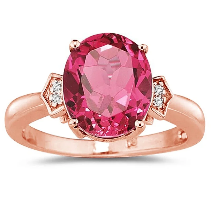 Women’s colorful gemstone ring-4 1/2 Carat Pink Topaz & Diamond Ring in 14K Rose Gold