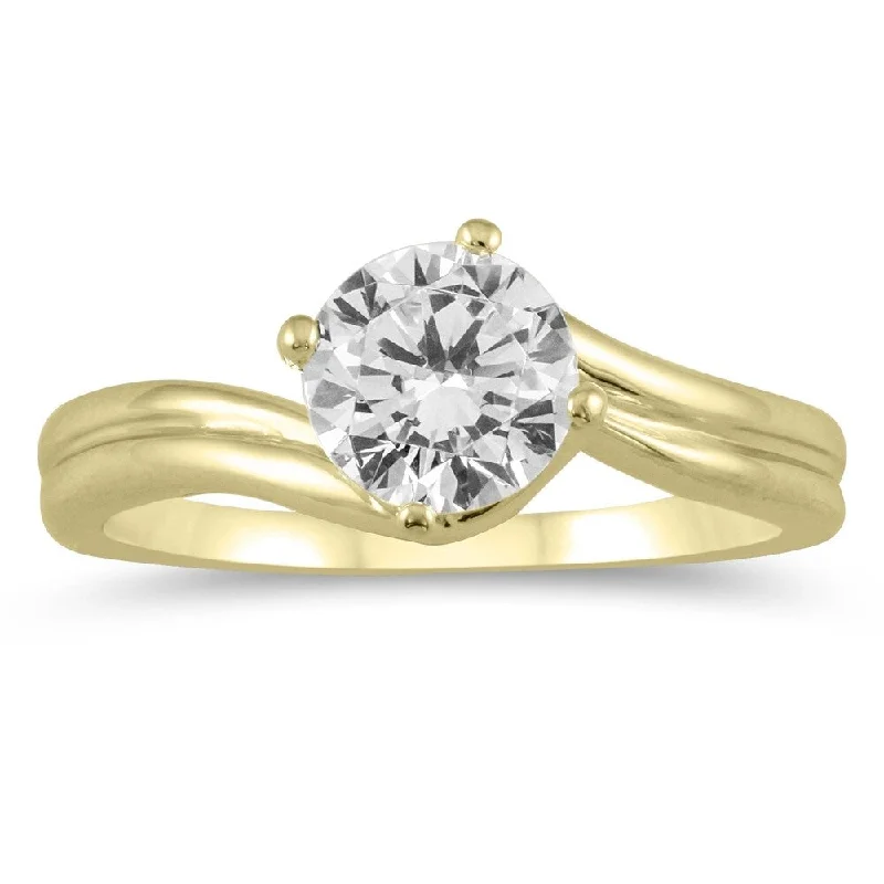 Women’s two-tone ring-AGS Certified 1 Carat Diamond Solitaire Ring in 14K Yellow Gold (J-K Color, I2-I3 Clarity)