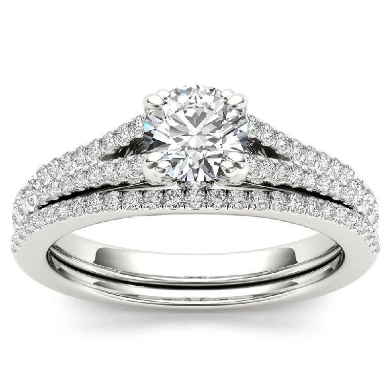 Women’s simple diamond ring-De Couer S925 Sterling Silver 1ct TDW Diamond Split Shank Bridal Ring