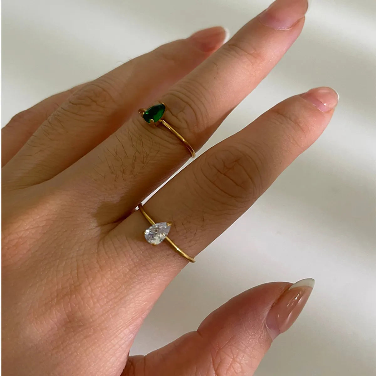 Women’s gold band ring-Wholesale Jewelry Basic Simple Style Classic Style Water Droplets 316L Stainless Steel  Rhinestones 18K Gold Plated Inlay Open Rings