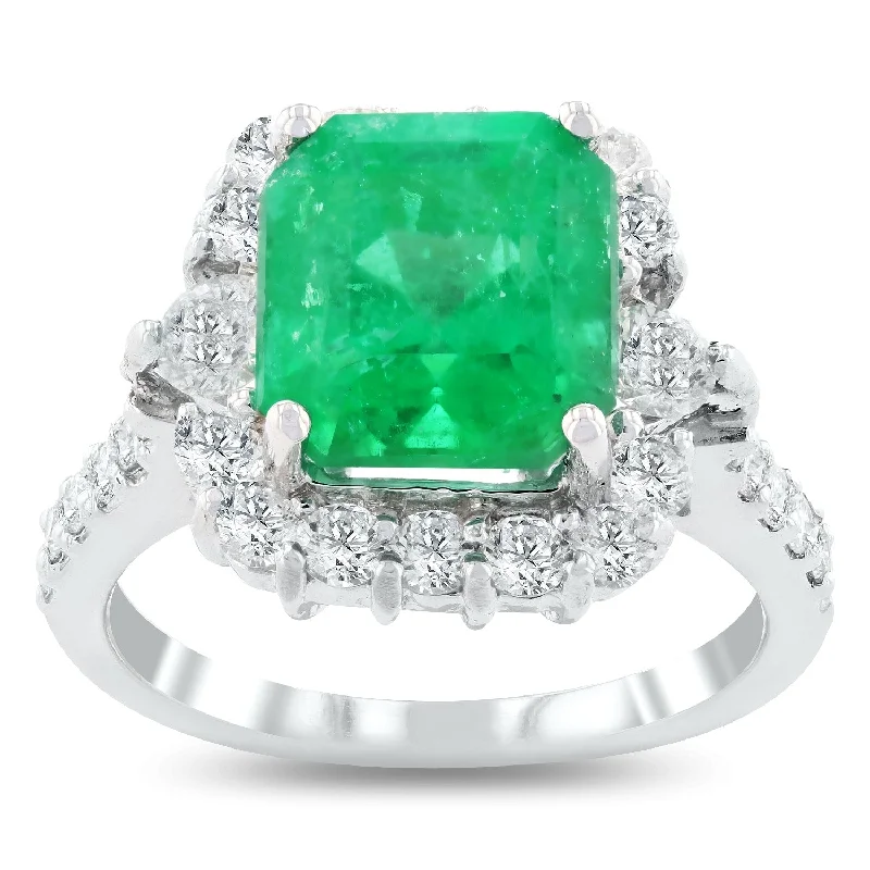 Women’s signet ring-Auriya 14k White Gold 4 1/10ct Emerald and 1ct TDW Diamond Ring