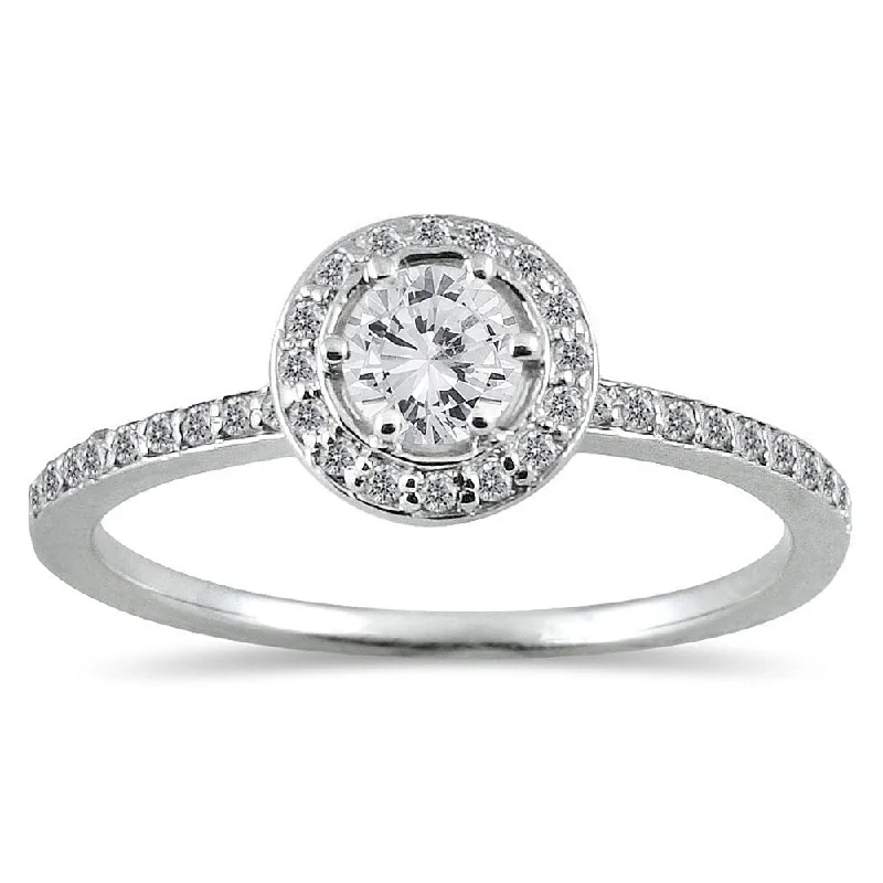 Women’s engagement ring-1/2 Carat TW Diamond Halo Ring in 14K White Gold