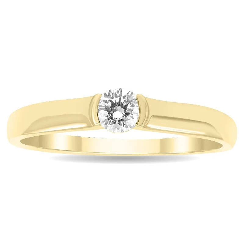 Women’s signet ring-1/4 Carat Half Bezel Diamond Solitaire Ring in 10K Yellow Gold