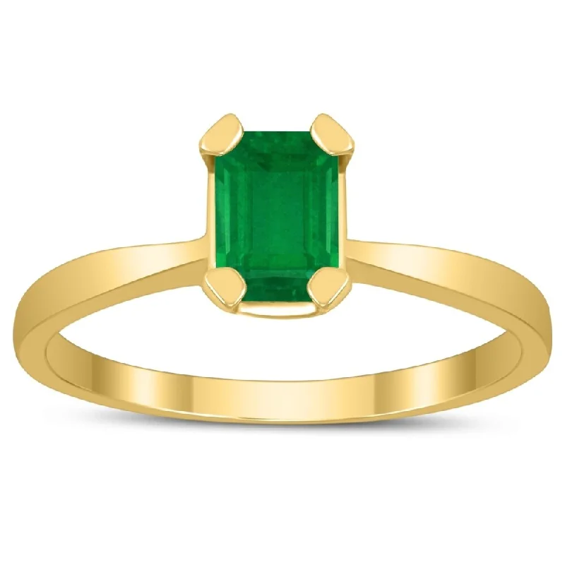 Women’s ruby ring-Emerald Shaped 6X4MM Emerald Solitaire Ring in 10K Yellow Gold