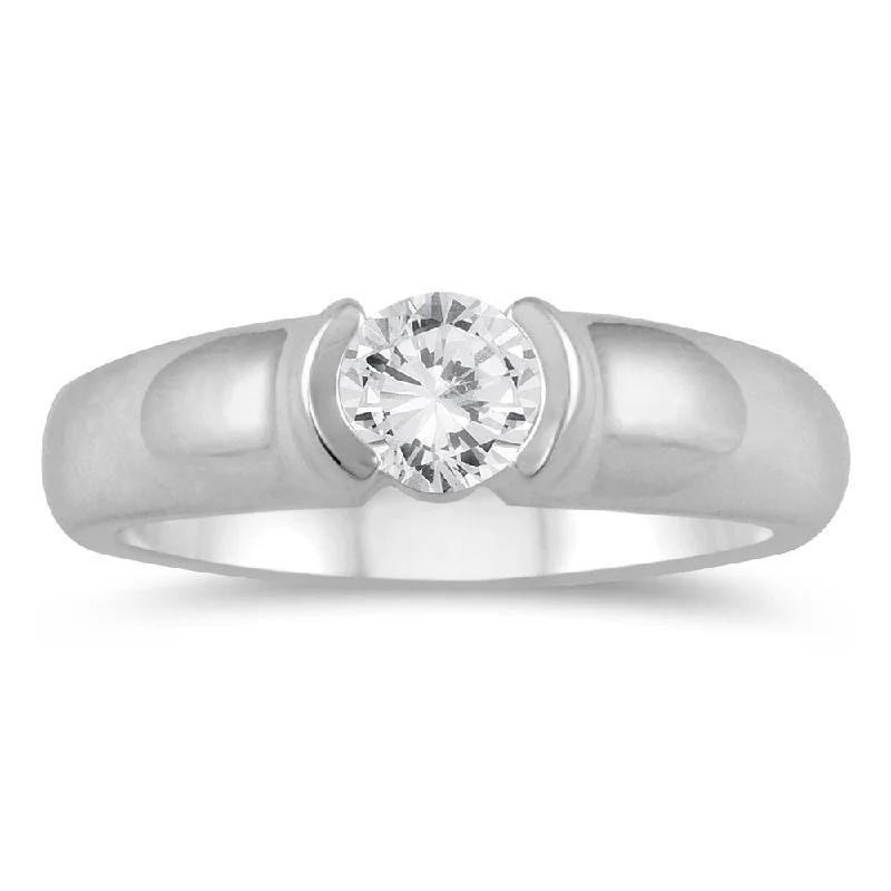 Women’s silver engagement ring-1/4 Carat Diamond Solitaire Ring in 10K White Gold