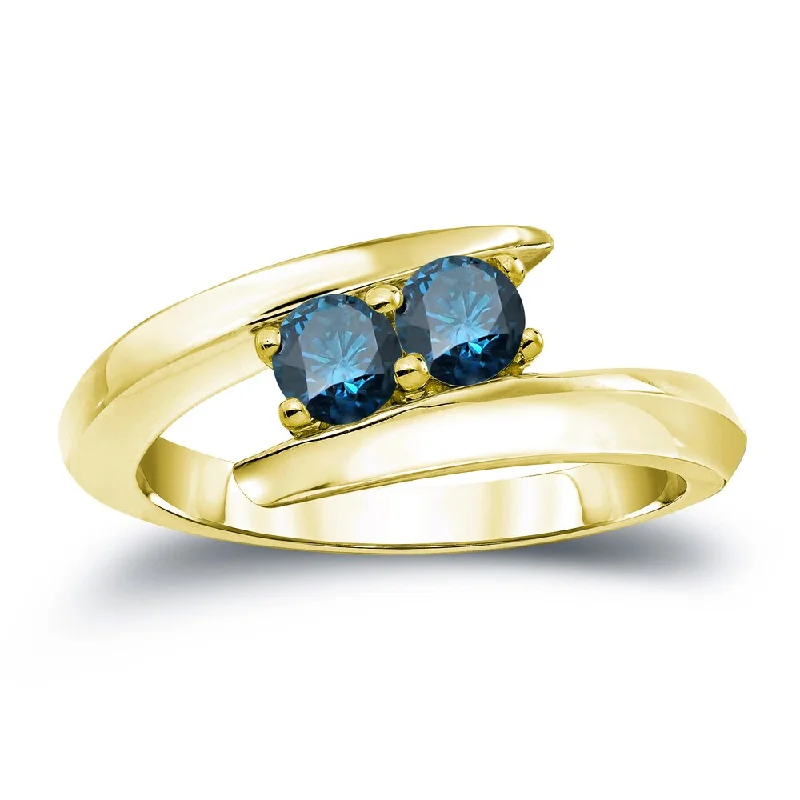 Women’s adjustable silver ring-Auriya 3/4ctw Round 2 Stone Blue Diamond Ring 14k Gold