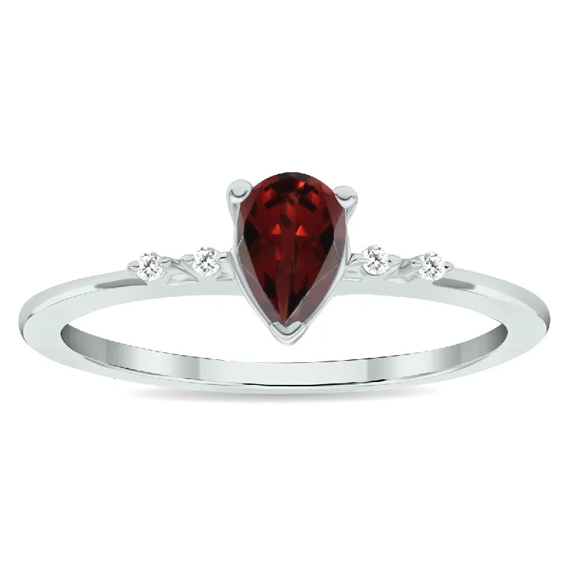 Women’s gemstone ring-Women's Garnet and Diamond Sparkle Ring in 10K White Gold