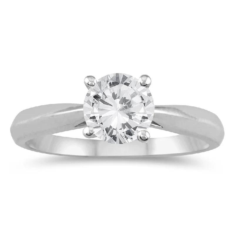 Women’s silver engagement ring-AGS Certified 3/4 Carat TW Round Diamond Solitaire Ring in 14K White Gold (I-J Color, I2-I3 Clarity)