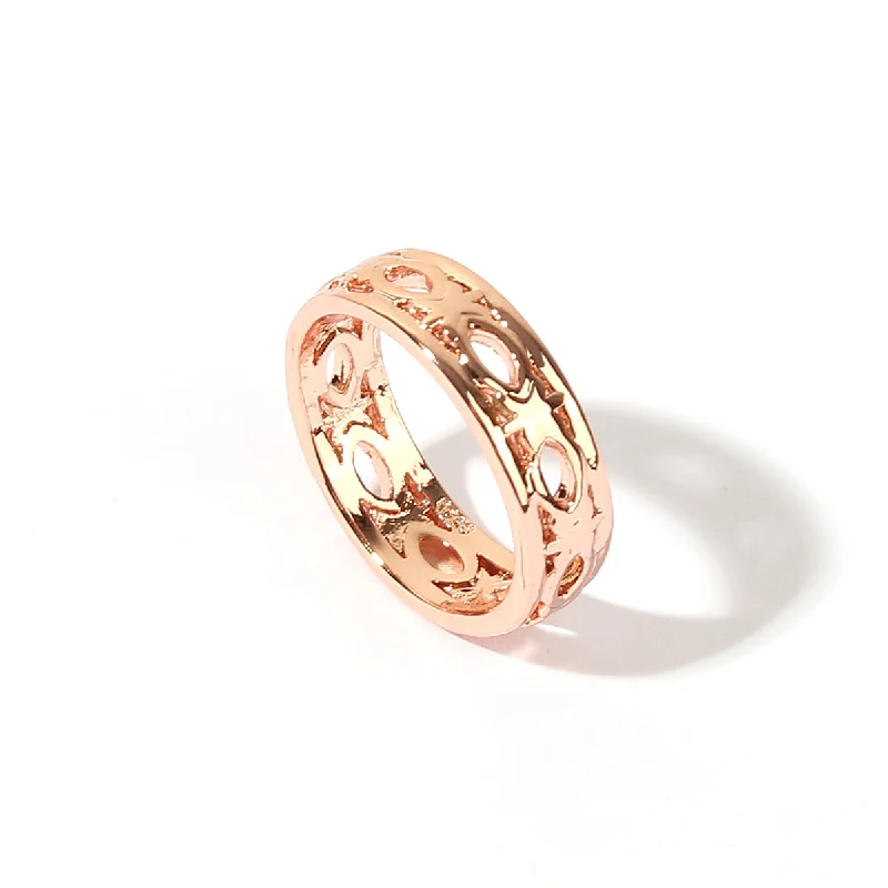 Women’s gold band ring-Wholesale Vintage Style Simple Style Artistic Geometric Copper Shiny Metallic Hollow Out Rose Gold Plated Rings