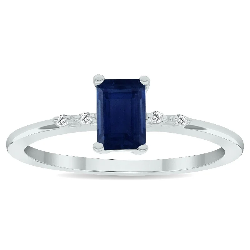 Women’s statement ring-Women's Sapphire and Diamond Sparkle Ring in 10K White Gold