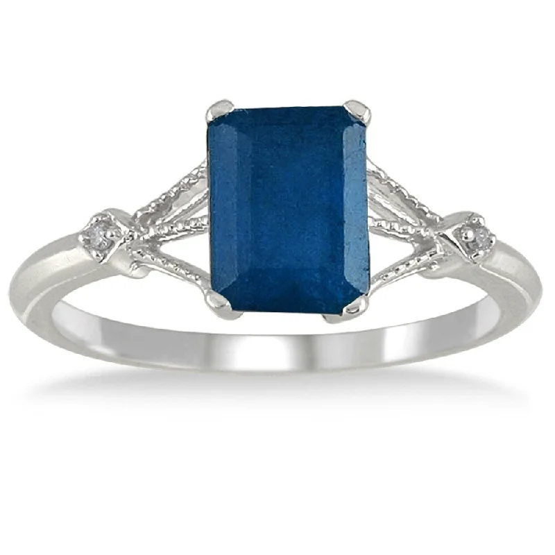 Women’s cocktail ring-1.60 Carat Sapphire and Diamond Ring in 10K White Gold