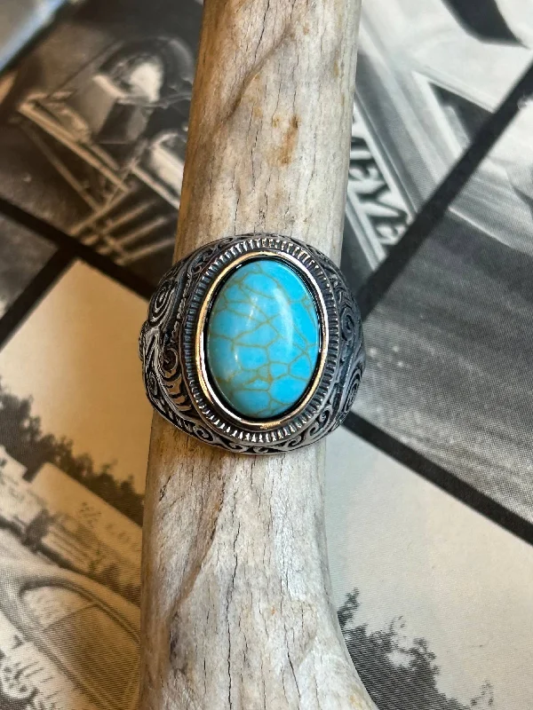 Women’s colorful gemstone ring-Turquoise Western Biker Ring