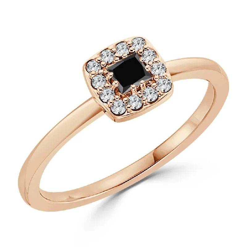 Women’s two-tone ring-10K Gold Princess-Cut 1/4ct TDW Accent Black Diamond Halo Promise Ring by Auriya