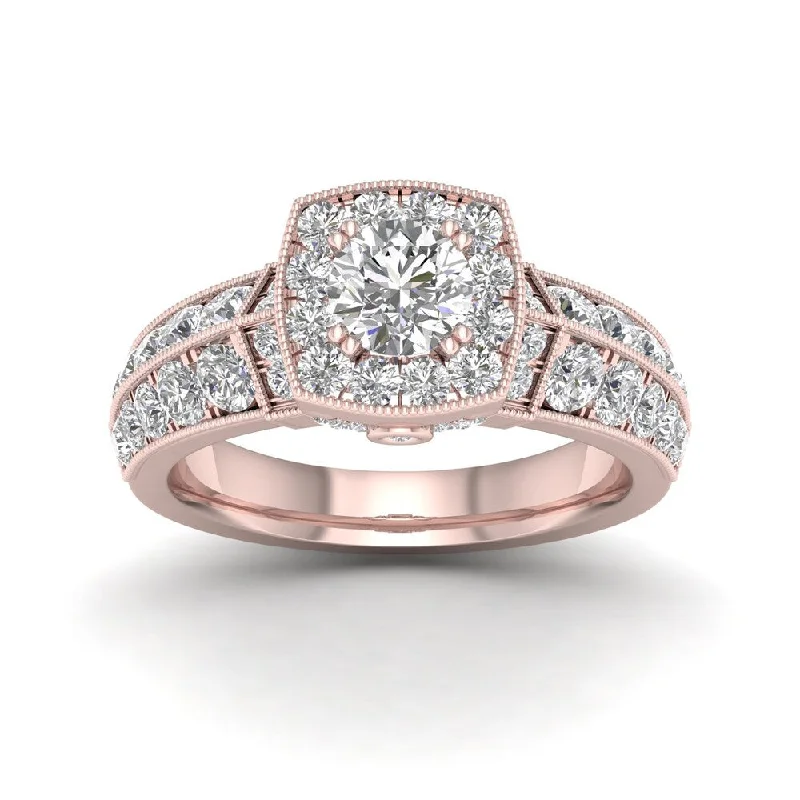 Women’s stackable rings-De Couer 2ct TDW Diamond Halo Ring (H-I, I2) - Pink