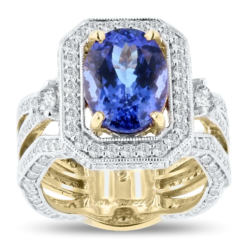 Women’s vintage-style ring-Auriya 14k Two Tone Gold 4 1/3ct Tanzanite and 2 1/8ct TDW Diamond Ring